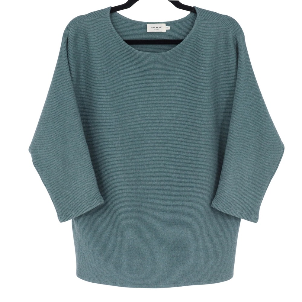 THE Reset R Label Teal Blue Ribbed Dolman Sleeve Linen Blend Sweater Size Small